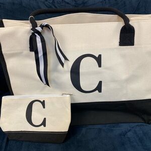 Stylish Black and Cream Tote Bag Set